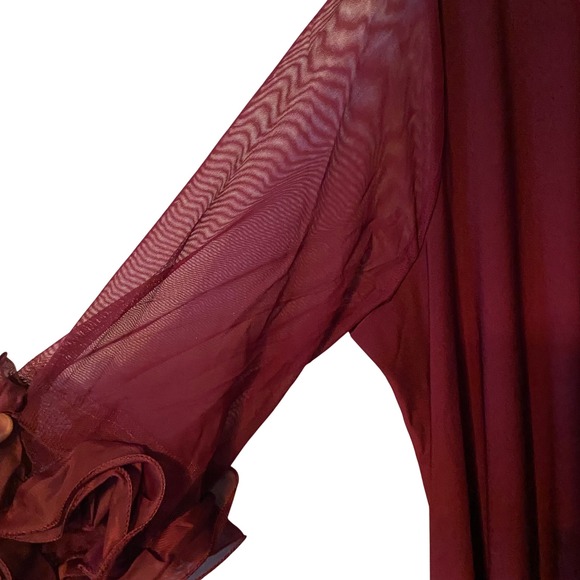 Nina‎ Leonard Deep Wine Sheer Sleeve Floral Detail Tunic Dress Plus Size 1X - Picture 7 of 10